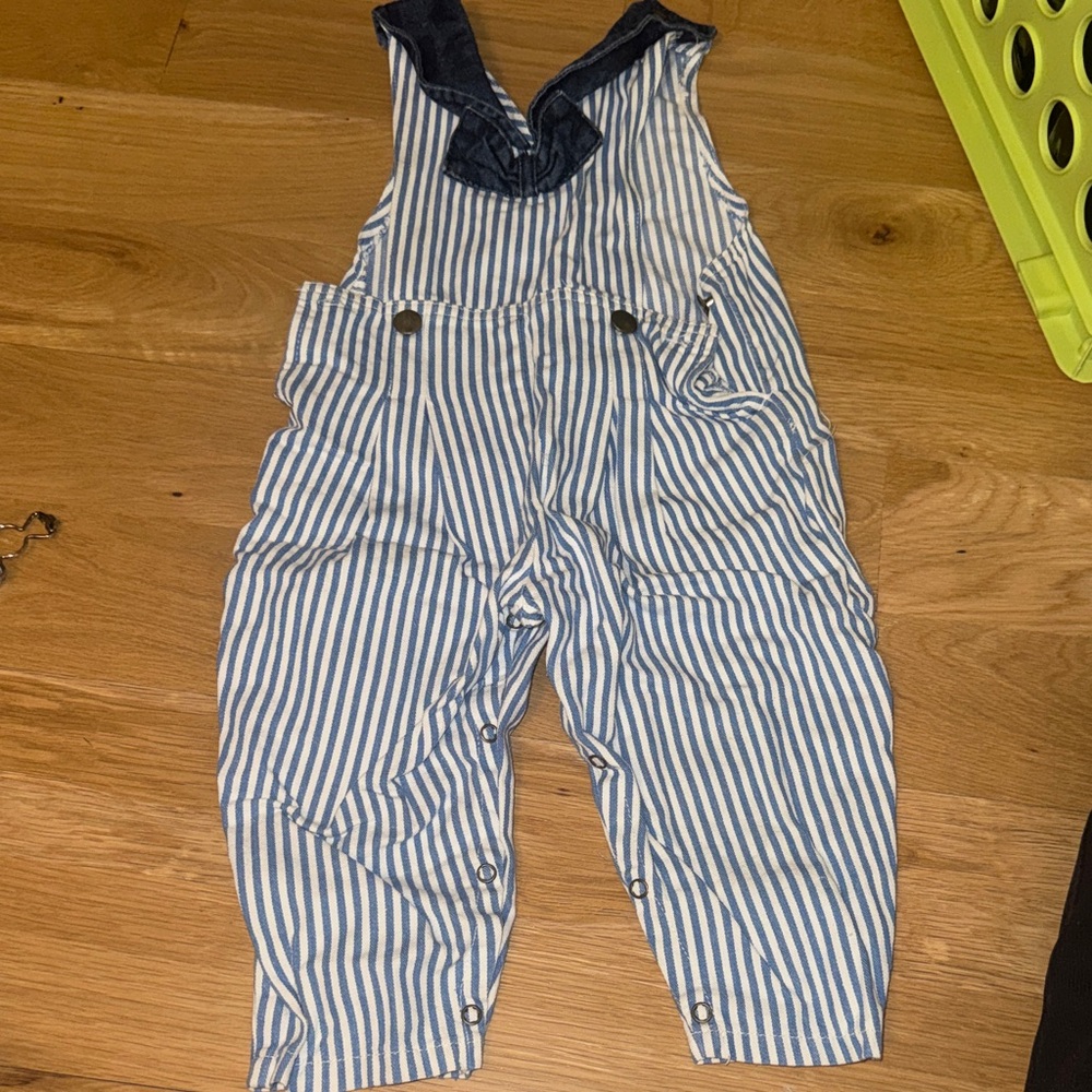 Vintage 80s honors baby Striped Blue and White Kids Overalls